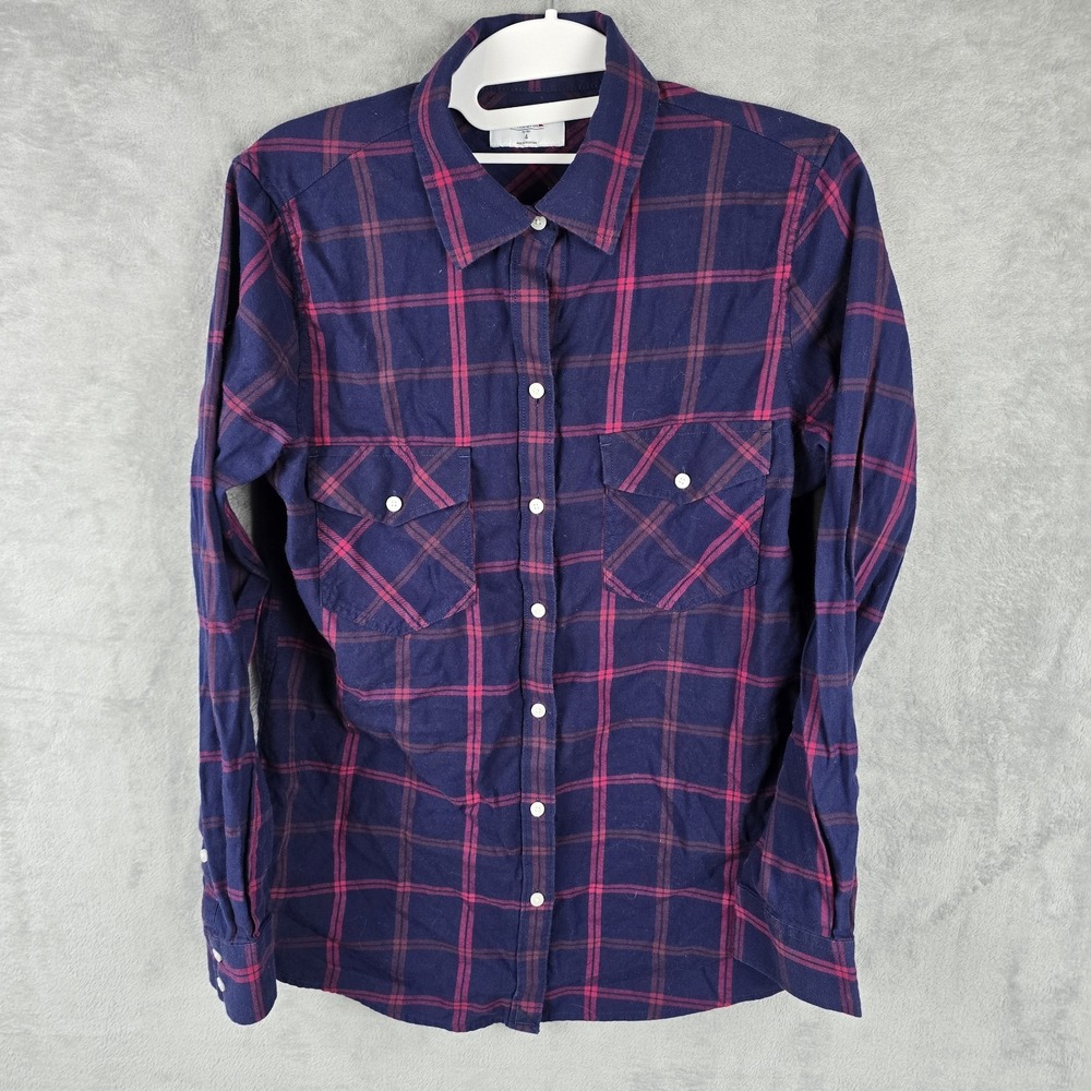 UNTUCKit Hayden Womens Navy Magenta Plaid Cotton Button‎ Down Shirt Size 4 40192